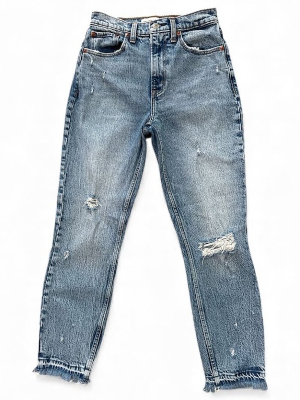 Abercrombie & Fitch Women's High Rise Mom Jeans Distressed Light Wash Size 2R /